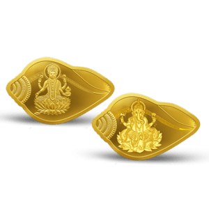 LAKSHMI GANESH 24K (999.9) 10 GM SHANKH SHAPE GOLD COIN (2 COIN SET)